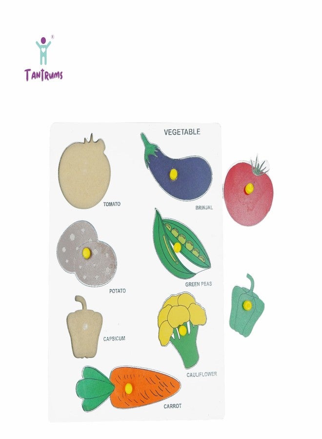 Tantrums Wooden Fruits and Vegetables Puzzle Board with Knobs, Educational Learning Toy for Preschool Kids, Multicolour - Image 5